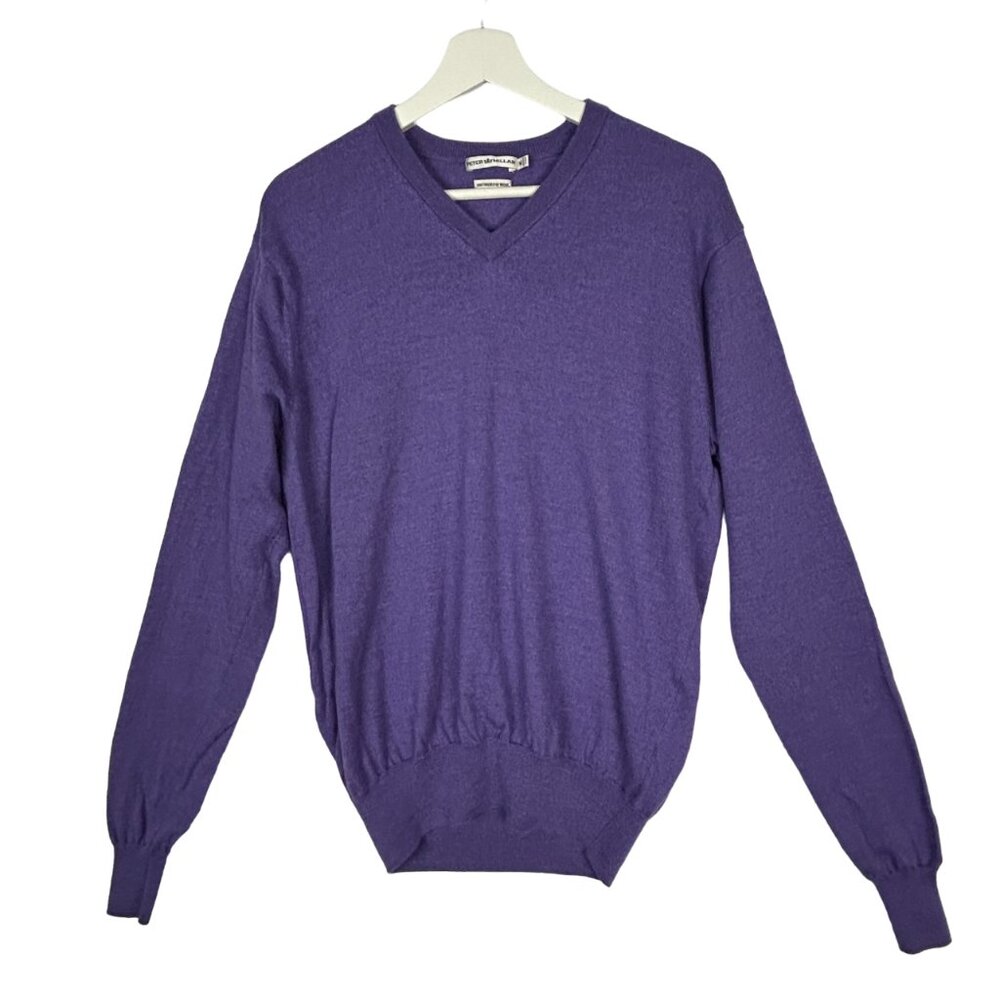 Peter Millar Sweater Men M Extra Fine Italian Merino Wool V-Neck Purple Pullover